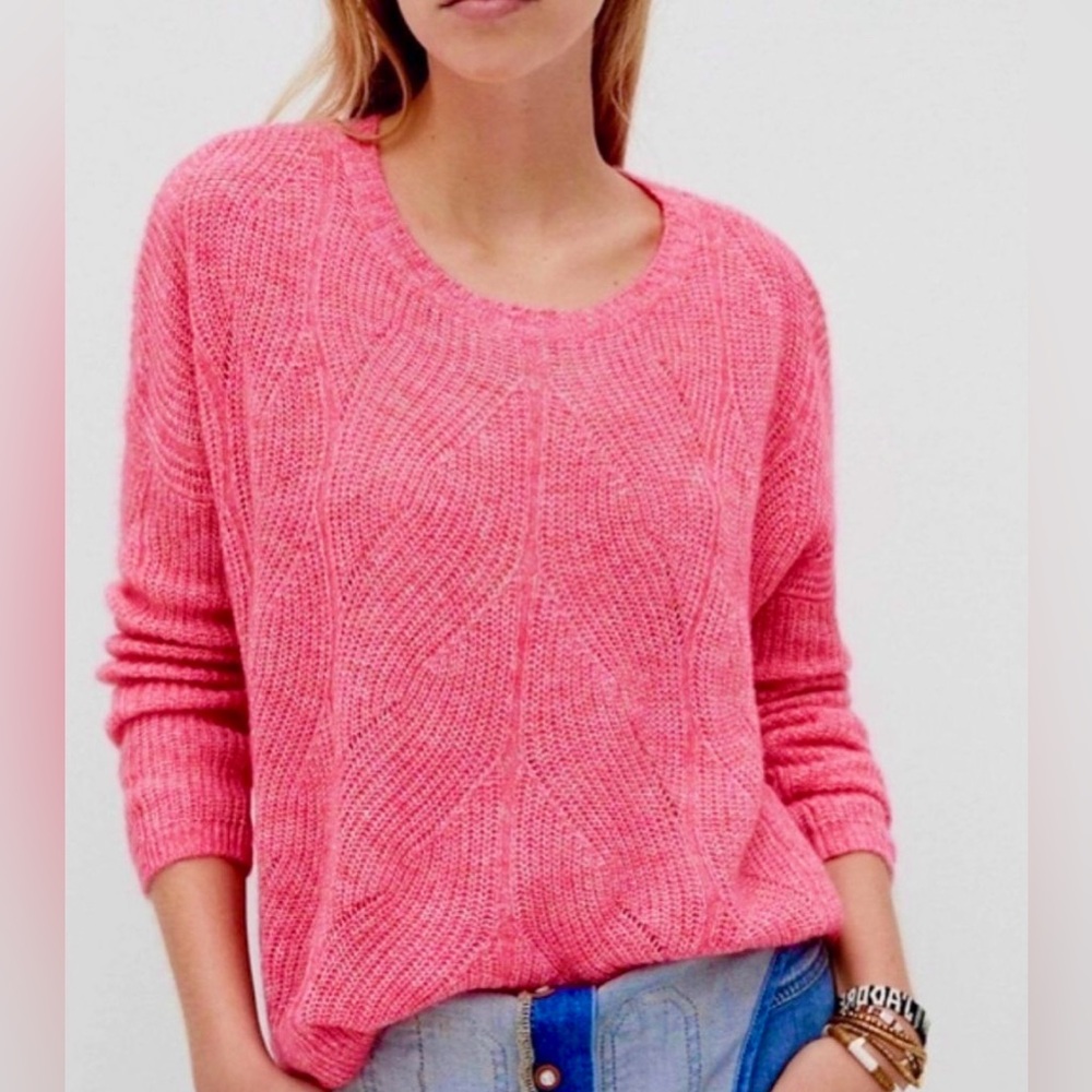 Anthropologie Pink Keely Cable Knit Round Neck Oversized Sweater - S
